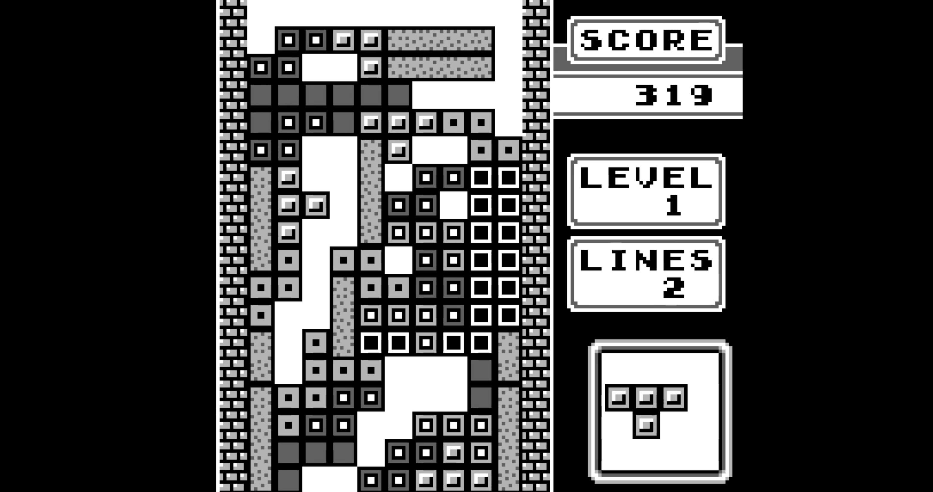 Tetris game over screen from a Nintendo Game Boy